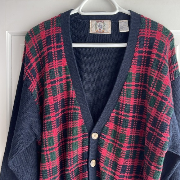 Vintage Oversized V-neck cardigan from Sears and roebuck size XL navy blue, red - Picture 3 of 4